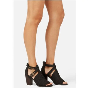 JustFab Cadence Black Block Heeled Strap Ankle Sandals Open Toe‎ Size 7.5 NWOT